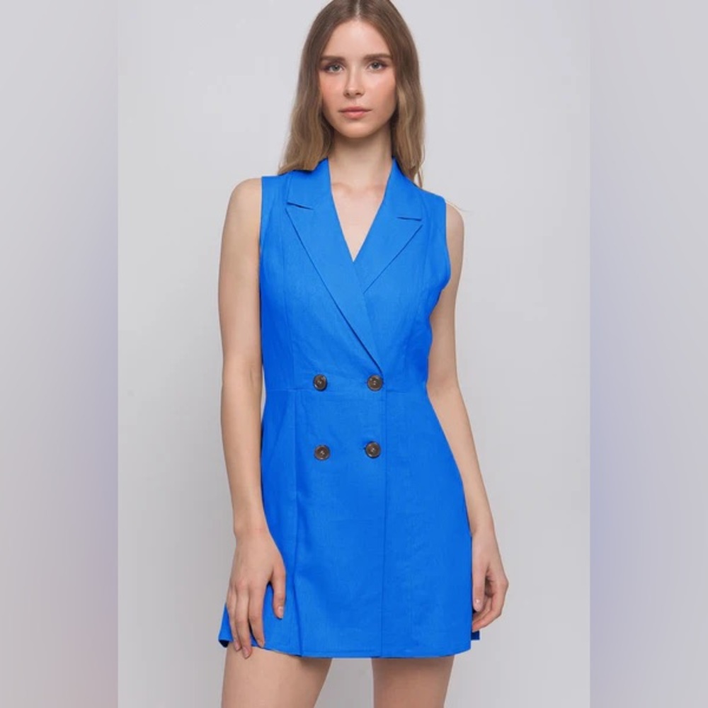 Love tree double button blazer one piece bright blue romper
